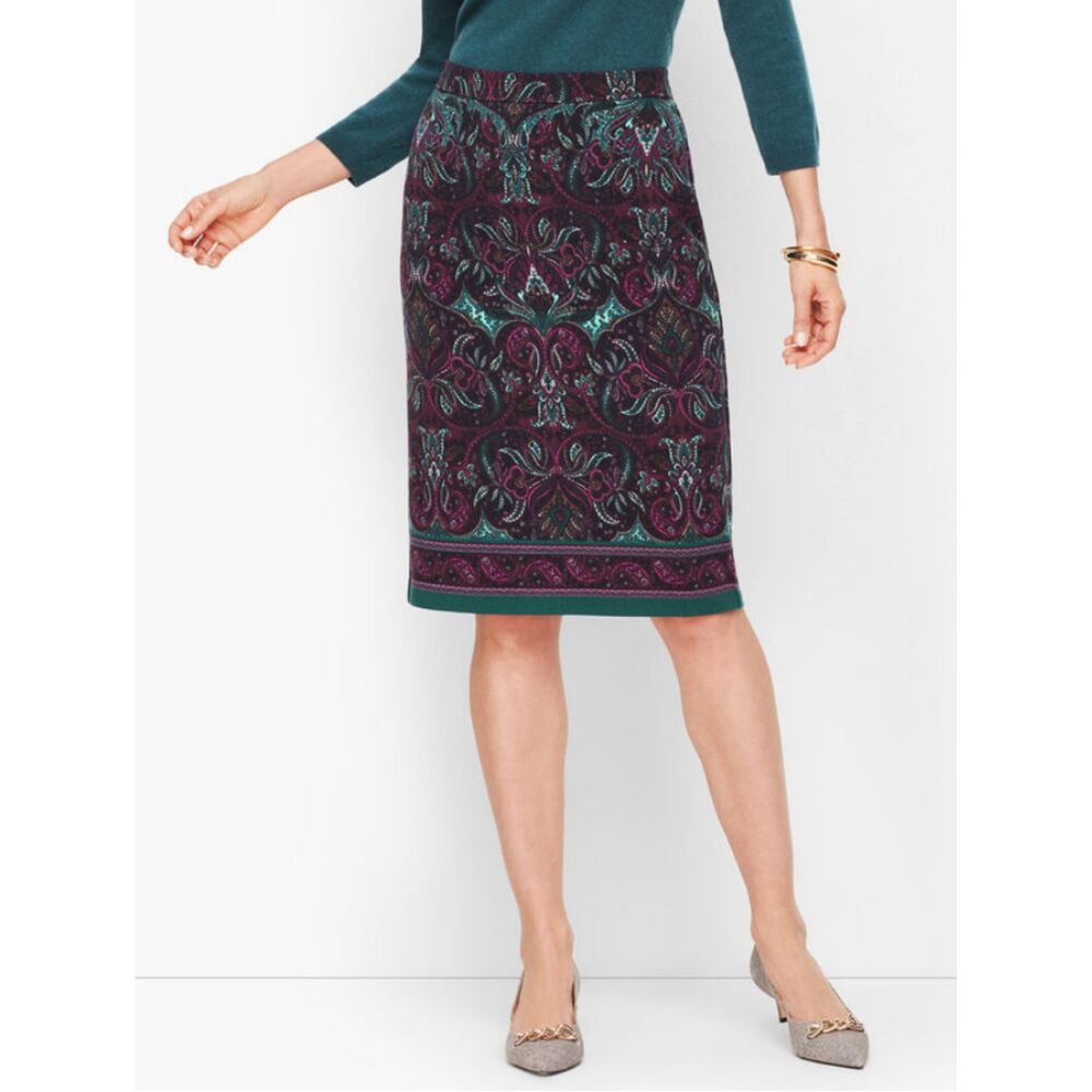 NWT Talbots Paisley Pencil Skirt Border Print Knee Length Career Boardroom 4P